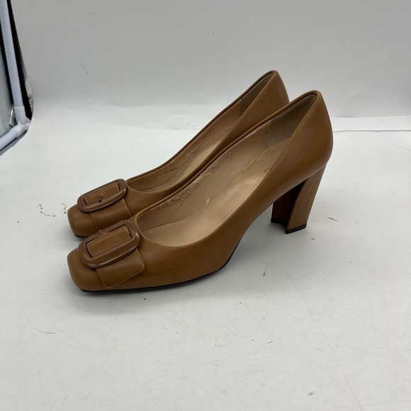 Franco Sarto Women’s Ticket Brown Genuine Leather Buckle Front Closed Toe Heels - Picture 3 of 12